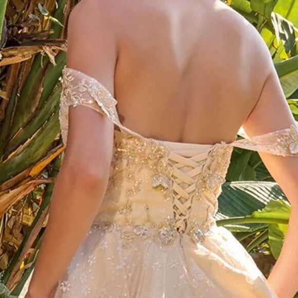 New Off Shoulder Mini Mesh Baby Doll Dress w/ Butterfly Appqliue & Sequins GS368 - Picture 8 of 9